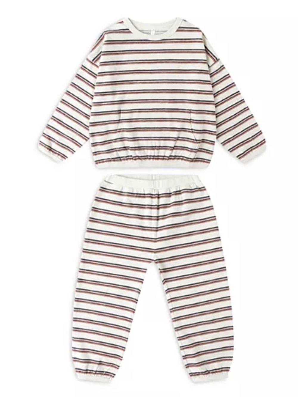 Rylee + Cru Beige, Navy & Cream Striped Kids Pajama Set